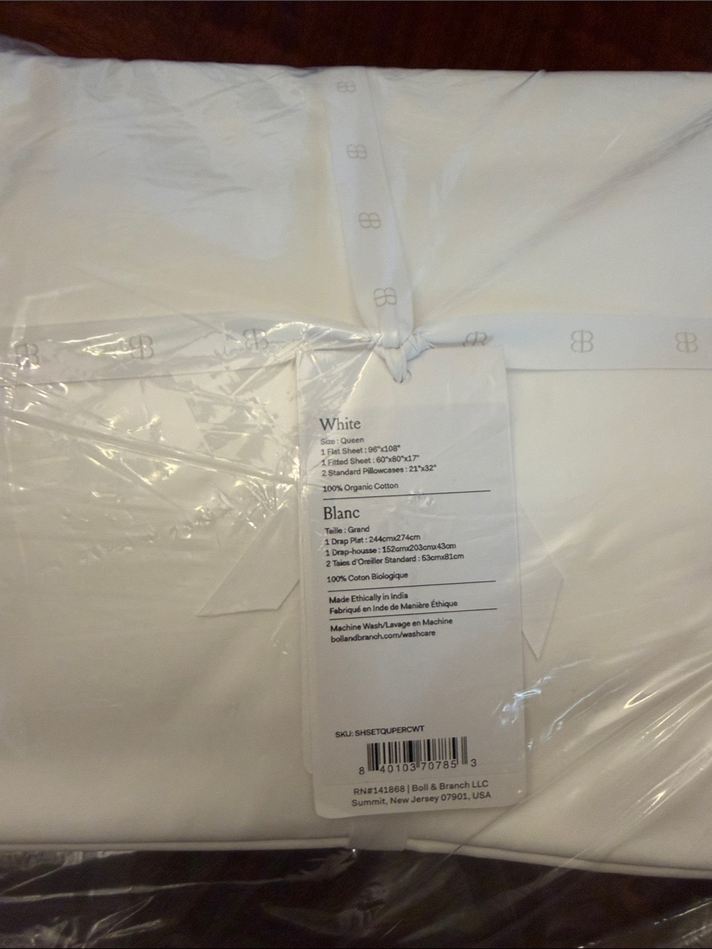Boll & Branch Percale Hemmed Sheet Set Organic White Queen